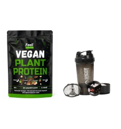 Vegan Plant Protein ''Blend'' Feel Power 100% Vegan (Лісовий горіх у шоколаді) + шейкер «Spider bottle», 500 мл.